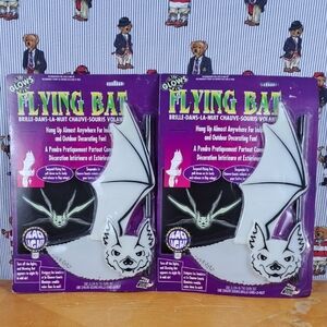 2 Vintage 1998 glow-in-the-dark decorative Halloween indoor outdoor flying bat